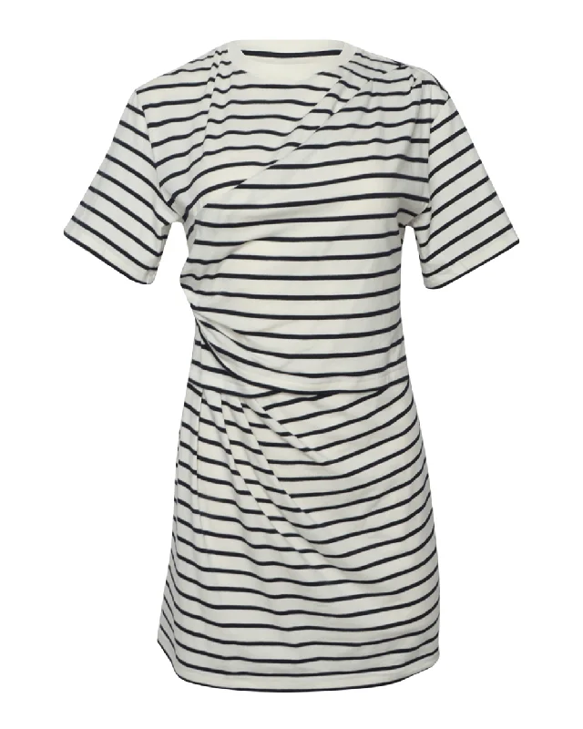 Midnight Stripe Zeus Draped T Shirt Dress-- Graphic T-Shirt Round Neck Polyester