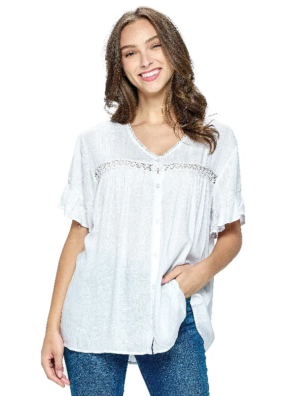 Blouse Bottom Up Lace Detail Sheer Mesh Blouse