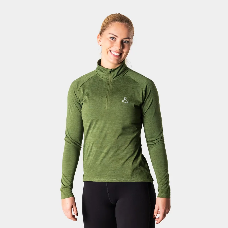 RE-LIITE 1/4 ZIP SHIRT (WOMEN) - GREEN-- Rayon Velvet Corduroy