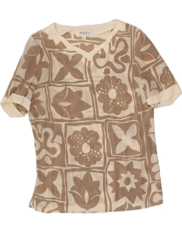 MARIO PUCCI CECCONI Womens Blouse Top IT 43 Medium Beige Floral Silk Lightweight Tunic Blouse MARIO PUCCI CECCONI Womens Blouse Top IT 43 Medium Beige Floral Silk Lightweight Tunic Blouse