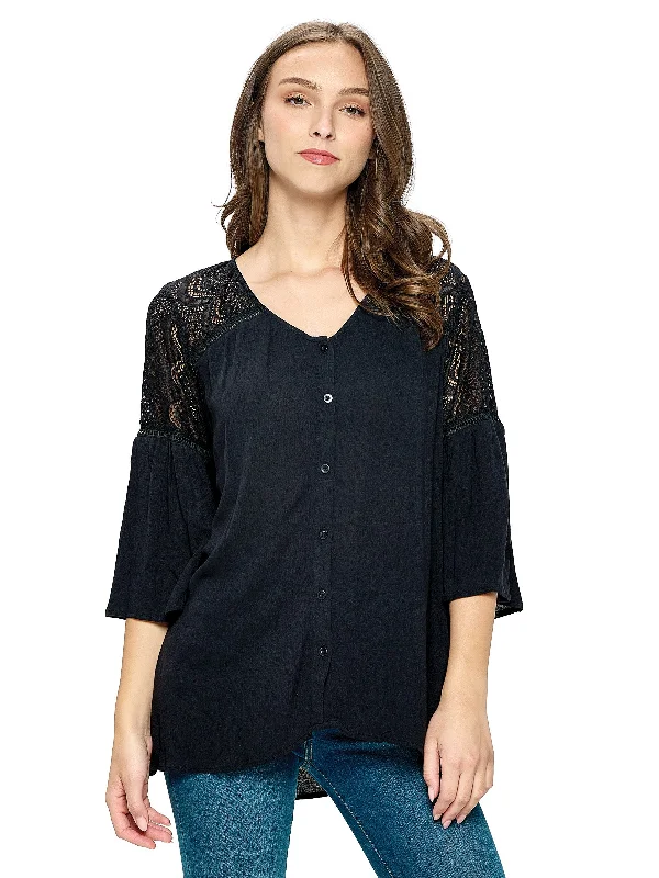 Blouse Button Up Lace Details Satin Long Blouse