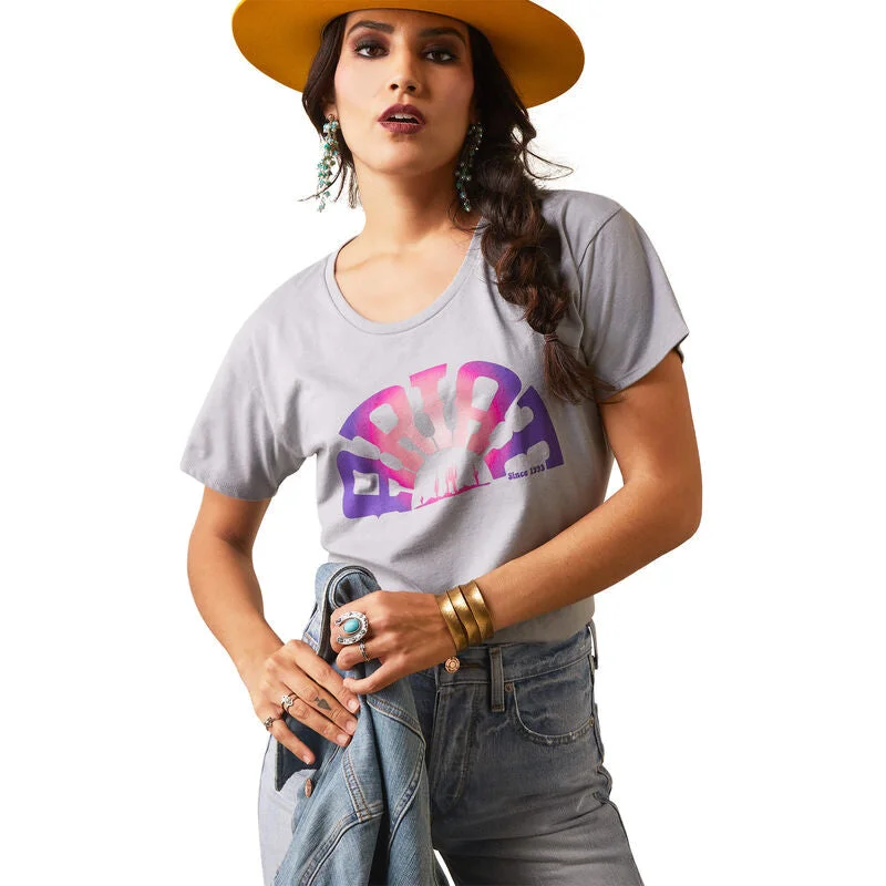 ARIAT Pink & Purple  SS T-shirt-- Embroidered Appliqued Beaded