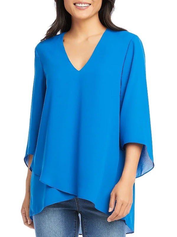 Womens V-Neck Layered Blouse Chic Off-Shoulder Blouse