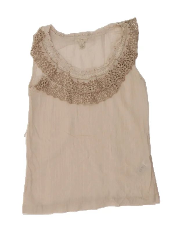 J. CREW Womens Sleeveless Blouse Top US 0 XS Beige Cotton Polished Work Blouse
