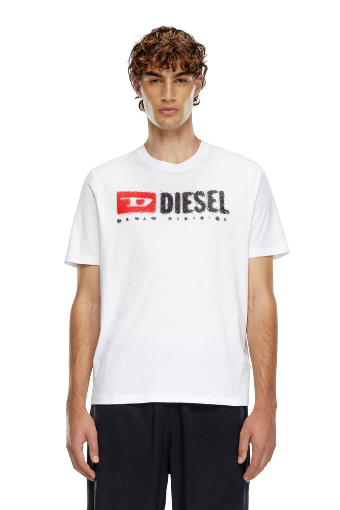 T-shirt with splashed-effect logo-- Knit Fabric Woven Fabric Fleece Fabric