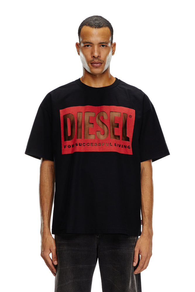 T-Shirt With Devoré Diesel Logo-- Ribbed T-Shirt High Neck Heavyweight
