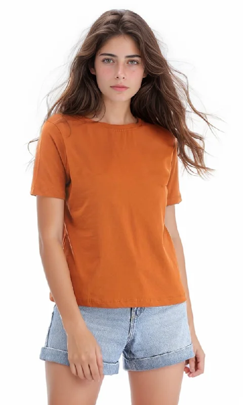 94674 Paded Shoulder Plain Trendy T-Shirt - Burned Orange-- Zippered Front Buttoned Front Snap Front 94674 Paded Shoulder Plain Trendy T-Shirt - Burned Orange-- Zippered Front Buttoned Front Snap Front