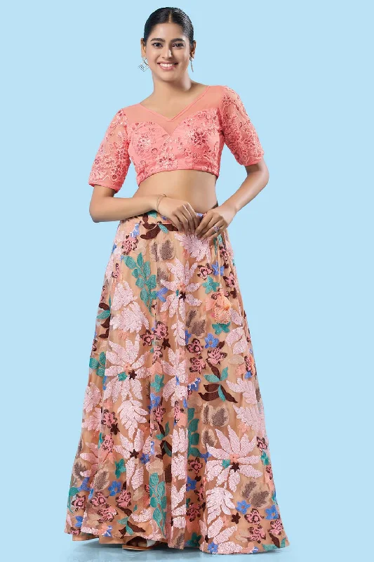 Peach Net Back Open Elbow Sleeves Blouse Peter Pan Collar Blouse