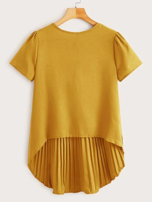 Pleated Keyhole Back High Low Blouse Soft Modal Blouse