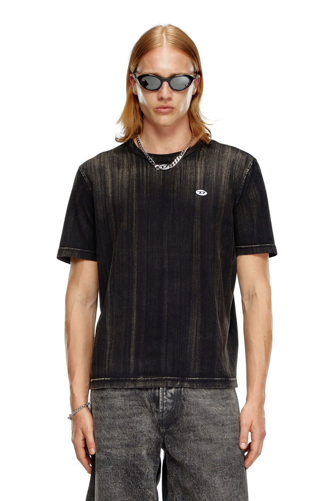 T-shirt with brushstroke fading-- Notch Collar Peter Pan Collar Cowl Neck