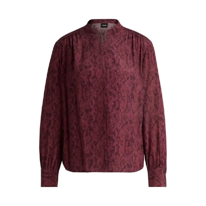 Regular-fit blouse in snake-print silk Sheer Mesh Blouse