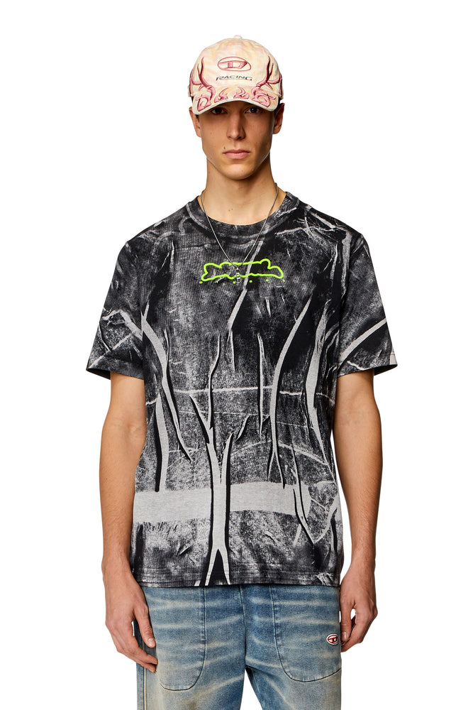 T-shirt with crease-effect print-- Striped Floral Plaid
