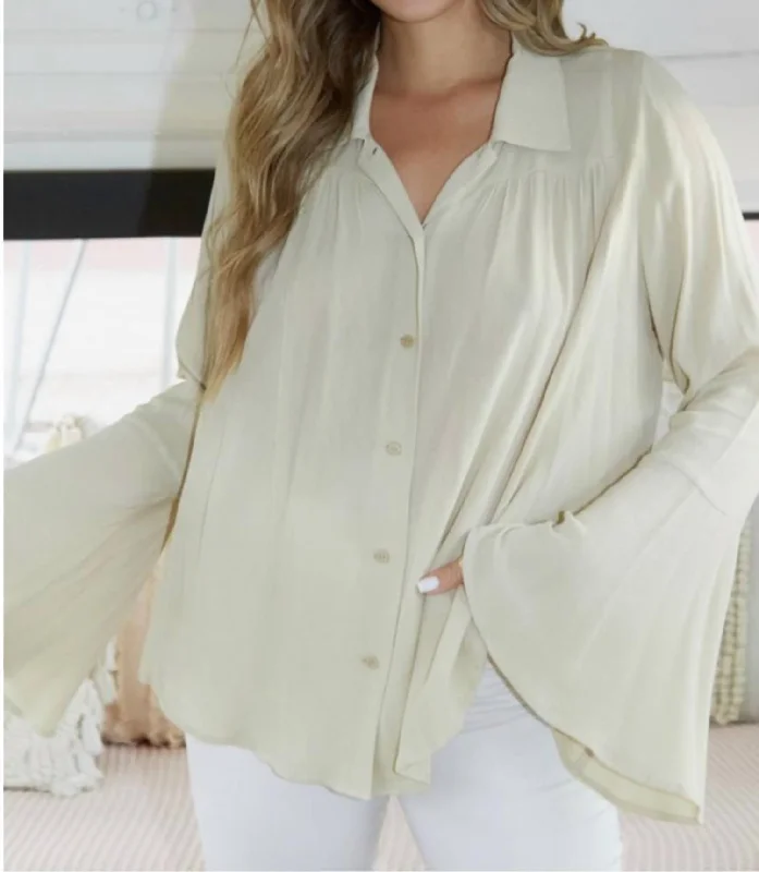 Button Down Blouse In Beige Modern Oversized Blouse