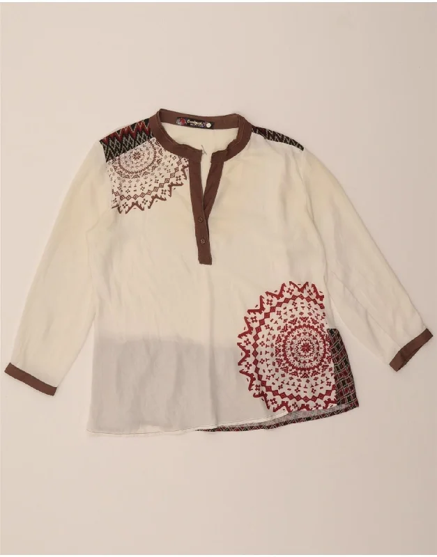 DESIGUAL Womens 3/4 Sleeve Blouse Top UK 18 XL Off White Argyle/Diamond Classic White Blouse DESIGUAL Womens 3/4 Sleeve Blouse Top UK 18 XL Off White Argyle/Diamond Classic White Blouse