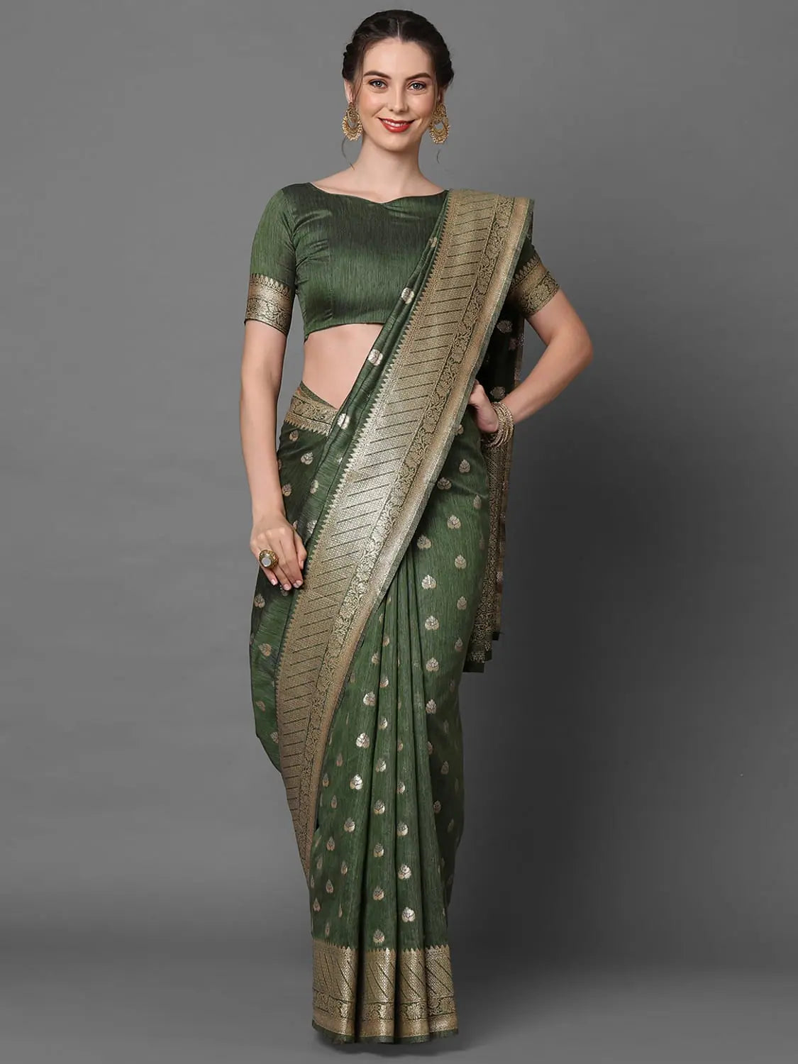 Graceful Sareemall Green Festive Silk Blend Woven Design Saree With Unstitched Blouse Delicate Pleat Blouse