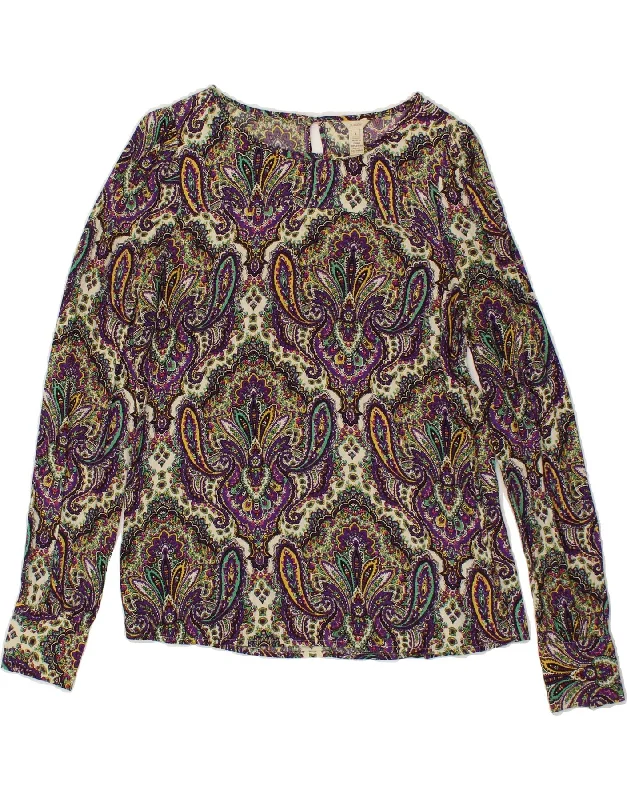 J. CREW Womens Long Sleeve Blouse Top US 4 Small Purple Paisley Rayon High Neck Blouse J. CREW Womens Long Sleeve Blouse Top US 4 Small Purple Paisley Rayon High Neck Blouse