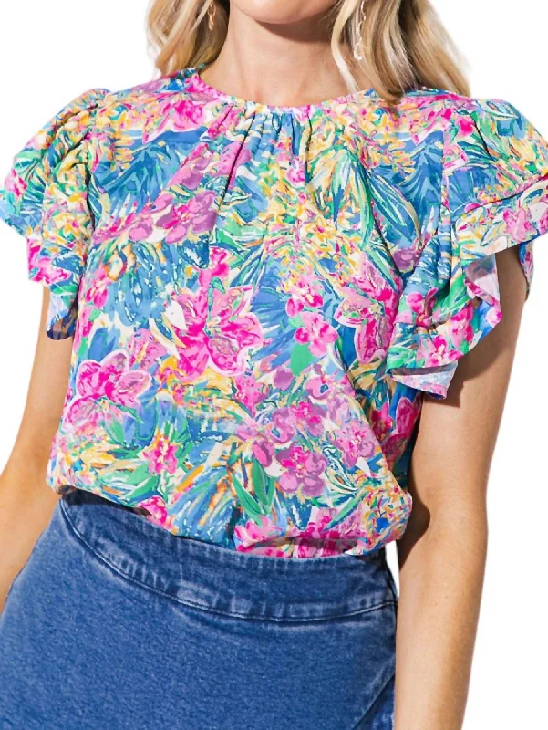 Lily Blouse It Top In Blue Magenta Feminine Pastel Blouse