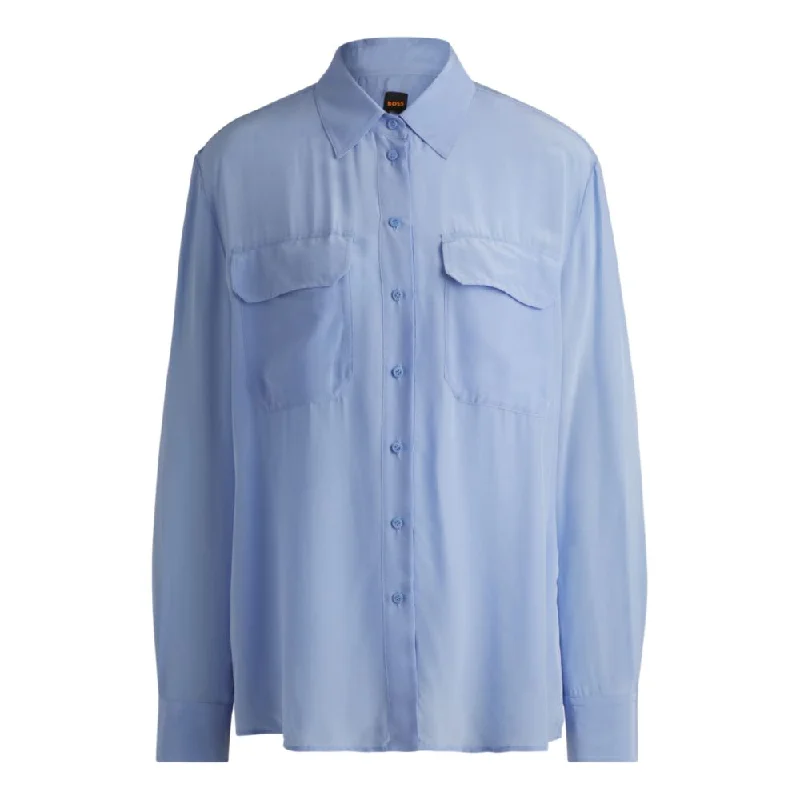 Relaxed-fit blouse in sandwashed canvas with point collar Stylish Wrap Blouse