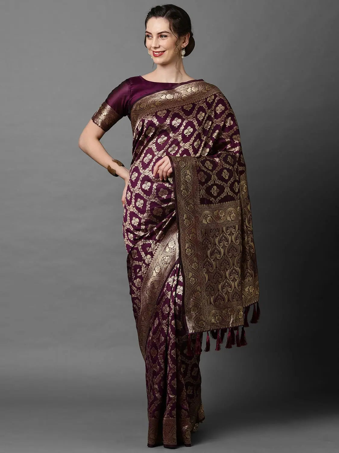 Refined Sareemall Wine Silk Blend Woven Design Saree With Unstitched Blouse Smart Casual Blouse Refined Sareemall Wine Silk Blend Woven Design Saree With Unstitched Blouse Smart Casual Blouse