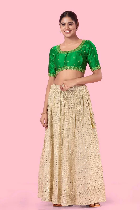 Green Mulbury Silk Front Open Elbow Sleeves Blouse Chic Sleeveless Blouse