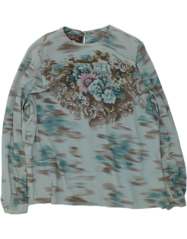 VINTAGE Womens Long Sleeve Blouse Top UK 16 Large Blue Floral Acetate Embroidered Cotton Blouse VINTAGE Womens Long Sleeve Blouse Top UK 16 Large Blue Floral Acetate Embroidered Cotton Blouse