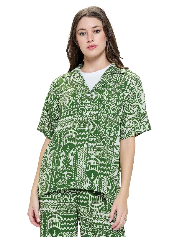Button up Blouse Paisley Print Office Formal Blouse