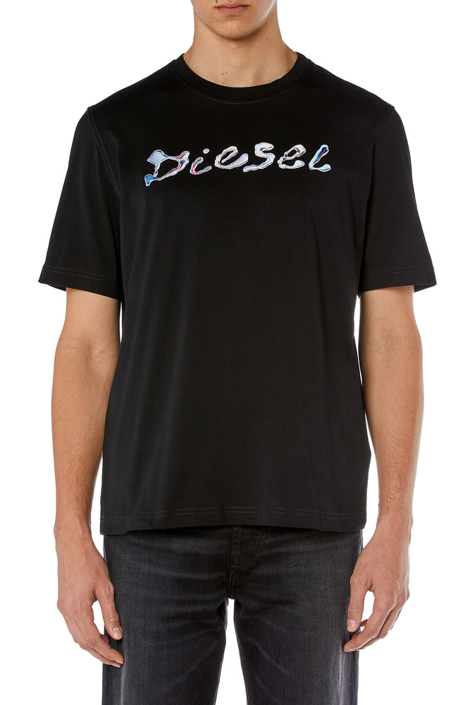 T-Shirt With Liquid-Effect Logo-- Zippered Front Buttoned Front Snap Front