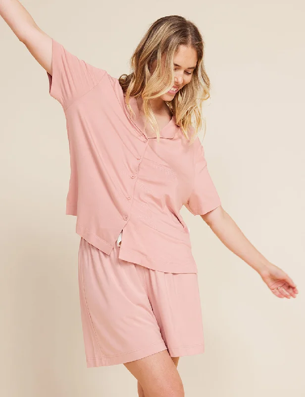 Goodnight Short Sleeve Sleep Shirt - Dusty Pink-- Terry Blend Velvet Blend Canvas Blend Goodnight Short Sleeve Sleep Shirt - Dusty Pink-- Terry Blend Velvet Blend Canvas Blend