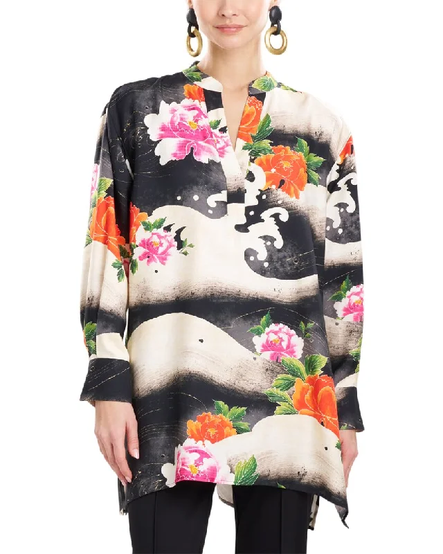 Natori Mayumi Oversized Half Placket Silk-Blend Shirt-- Layered Multi-layer Single Layer Natori Mayumi Oversized Half Placket Silk-Blend Shirt-- Layered Multi-layer Single Layer
