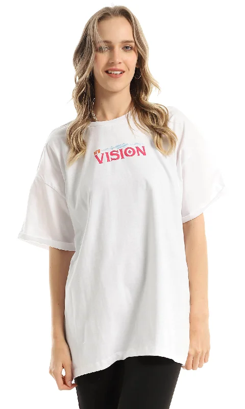 97614 Over-Sized Front & Back Printed White T-Shirt-- Casual Formal Business