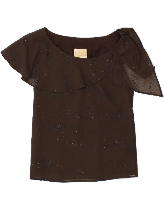 JOSEPH RIBKOFF Womens Blouse Top UK 12 Medium Brown Flecked Polyester Ruched Sleeve Blouse JOSEPH RIBKOFF Womens Blouse Top UK 12 Medium Brown Flecked Polyester Ruched Sleeve Blouse