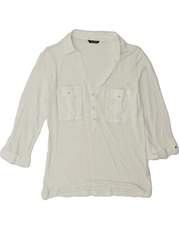 MASSIMO DUTTI Womens 3/4 Sleeve Blouse Top UK 16 Large White Soft Knit Blouse