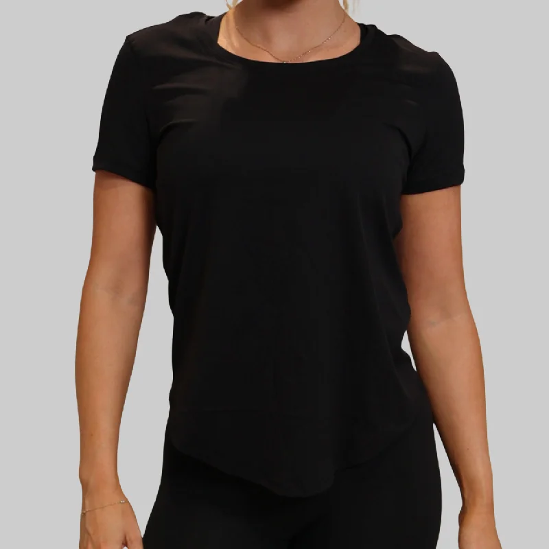 LOLA T-SHIRT - BLACK-- Collared T-Shirt Boat Neck A-Line