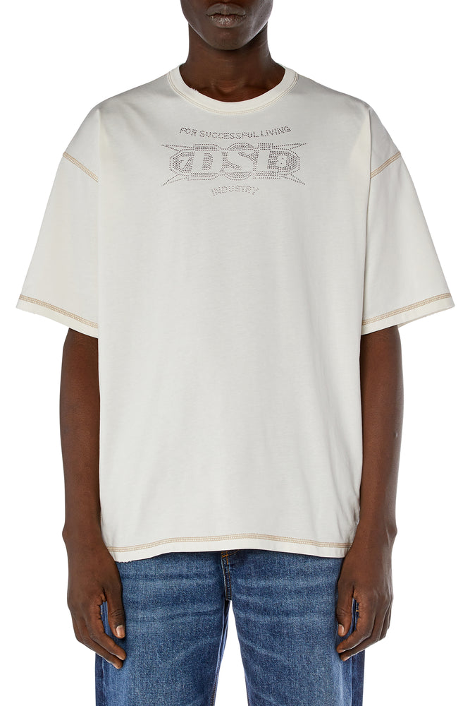 T-shirt with micro-studded logo-- Chenille Brocade Lace