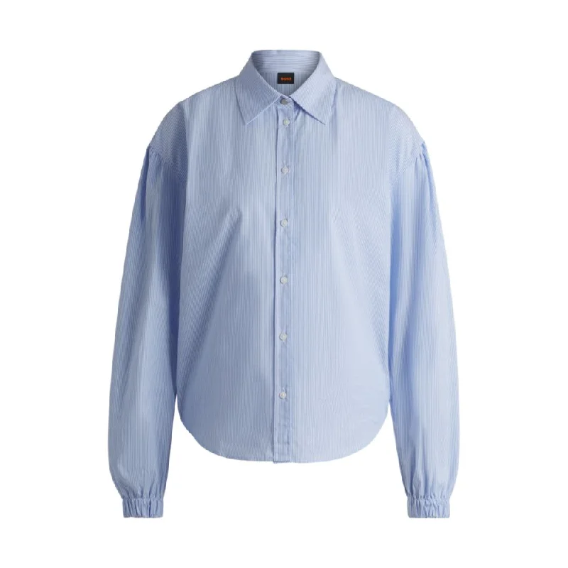 Regular-fit blouse in striped cotton poplin Feminine Tie Blouse