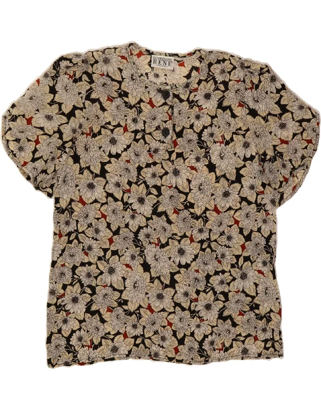 VINTAGE Womens Blouse Top IT 46 Large Grey Floral Peter Pan Blouse