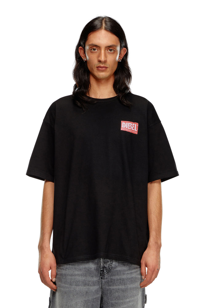 T-shirt with crumpled-effect logo-- Striped Floral Plaid