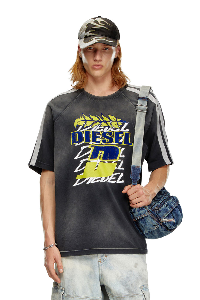 Faded T-shirt with flocked logo print-- Sequined Glittery Shiny