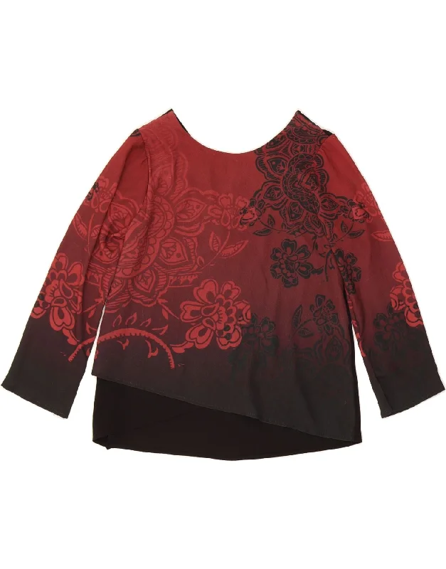DESIGUAL Womens Long Sleeve Blouse Top UK 8 Small Red Floral Cotton Casual Blouse