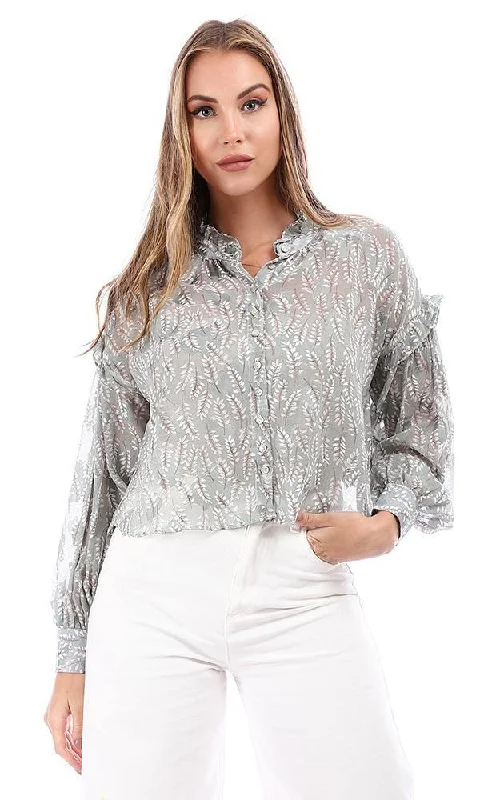 95270 Cropped Floral Self Patterned Shirt - Mint -- Basic T-Shirt Crew Neck Short Sleeve 95270 Cropped Floral Self Patterned Shirt - Mint -- Basic T-Shirt Crew Neck Short Sleeve