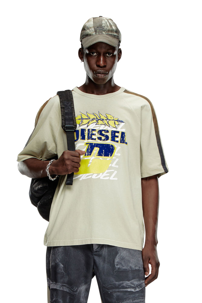 Faded T-shirt with flocked logo print-- Rayon Velvet Corduroy