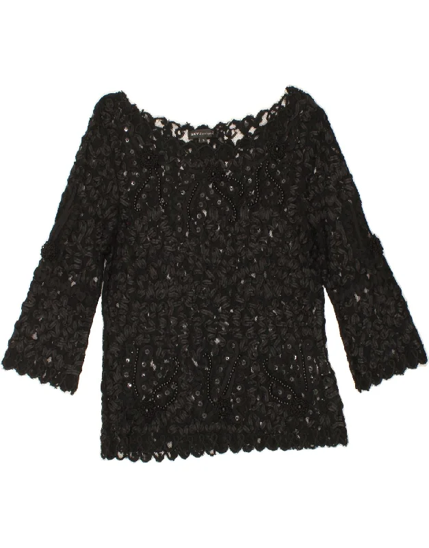 SKY DESIGN Womens Evening 3/4 Sleeve Blouse Top UK 10 Small Black Peter Pan Collar Blouse SKY DESIGN Womens Evening 3/4 Sleeve Blouse Top UK 10 Small Black Peter Pan Collar Blouse