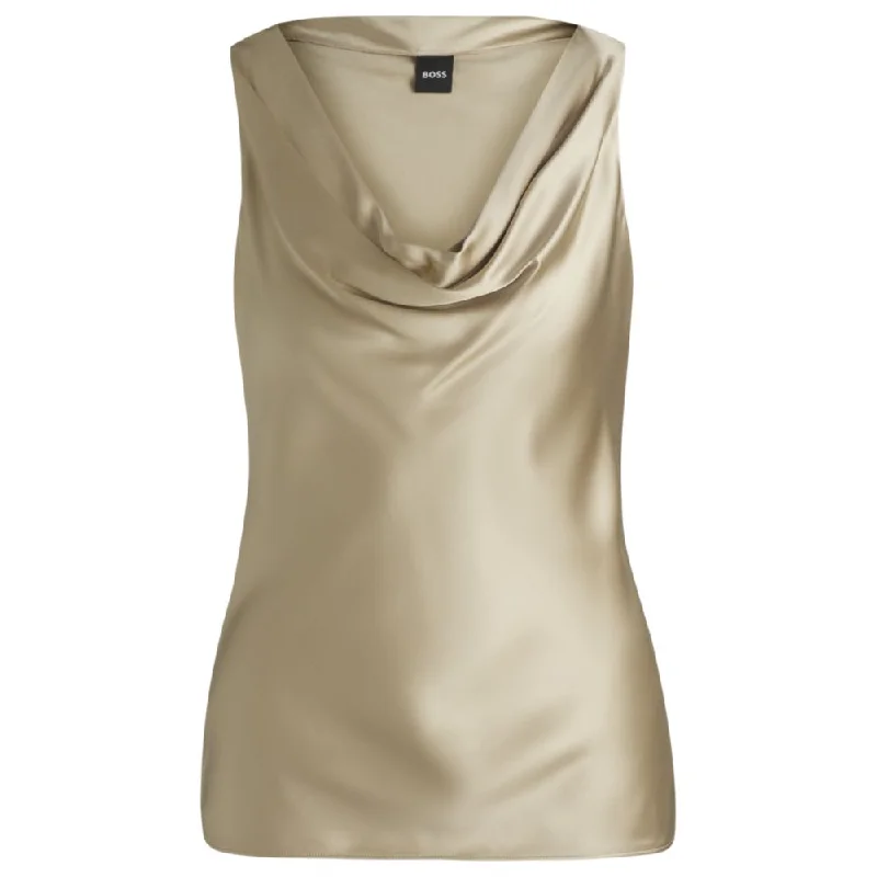 Satin relaxed-fit blouse with cowl neckline Boho Printed Blouse