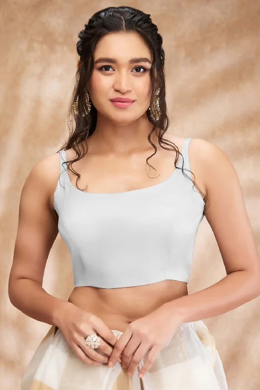 Silver Tissue Shimmer Sleeveless Blouse Satin Drape Blouse