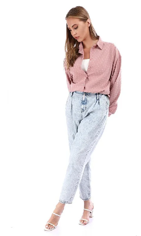 95372 Puffy Sleeves Cotton Button Down Shirt - Pink Blush-- Houndstooth Herringbone Solid 95372 Puffy Sleeves Cotton Button Down Shirt - Pink Blush-- Houndstooth Herringbone Solid