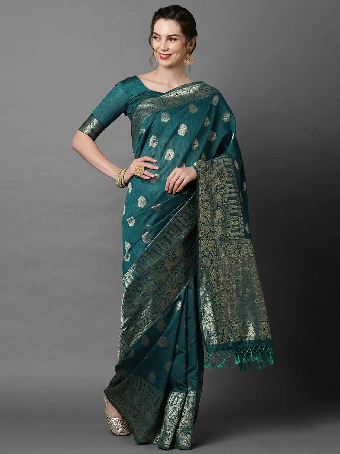 Sareemall Teal Blue Silk Blend Woven Design Saree With Unstitched Blouse Classic Minimalist Blouse Sareemall Teal Blue Silk Blend Woven Design Saree With Unstitched Blouse Classic Minimalist Blouse