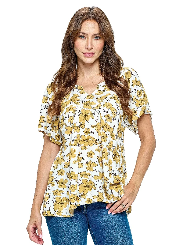 Blouse Boho Floral Print Classic Striped Blouse