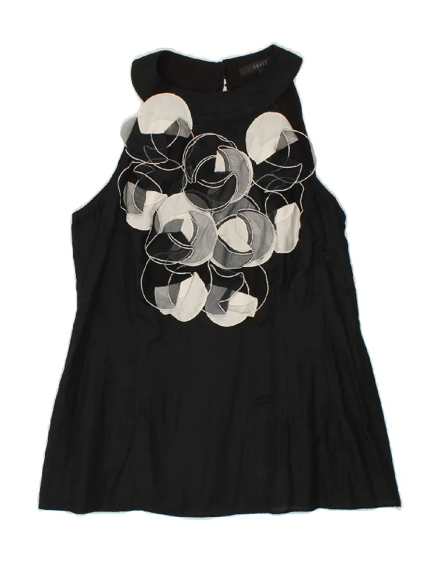 COAST Womens Graphic Sleeveless Blouse Top UK 12 Medium Black Cotton Elegant Lace Blouse COAST Womens Graphic Sleeveless Blouse Top UK 12 Medium Black Cotton Elegant Lace Blouse