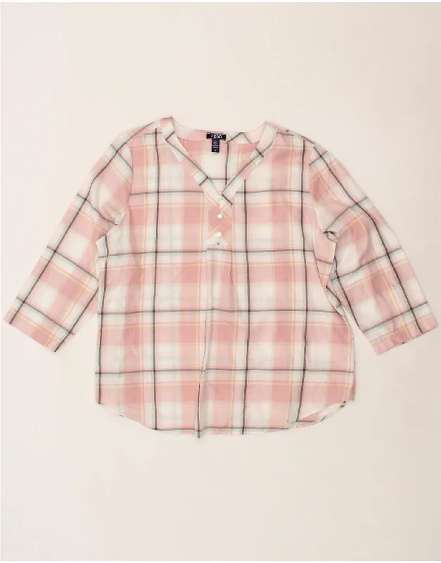 IZOD Womens 3/4 Sleeve Blouse Top UK 16 Large Pink Check Cotton Semi-Sheer Blouse