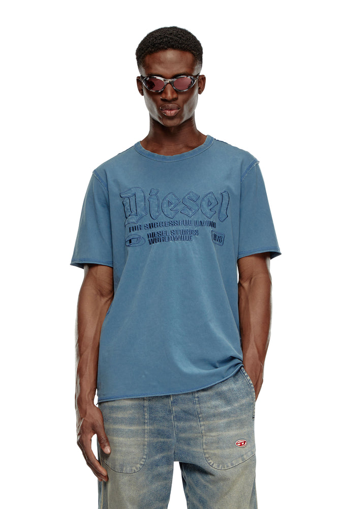 Faded T-shirt with tonal embroidery-- Denim Fabric Leather Fabric Suede Fabric